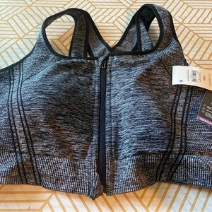 Avia Black and Gray Zip-Front Sports Bra